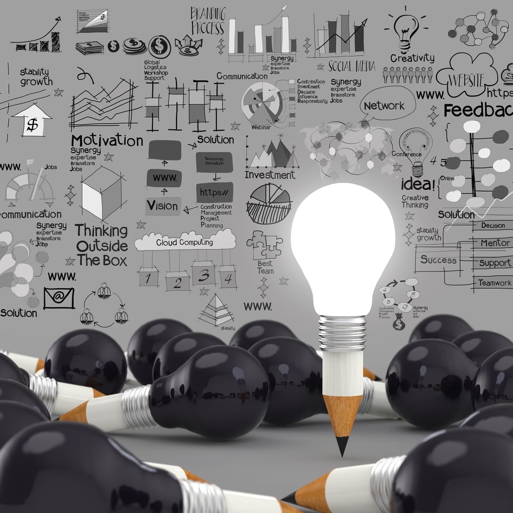 creative design business as pencil lightbulb 3d as business design concept
